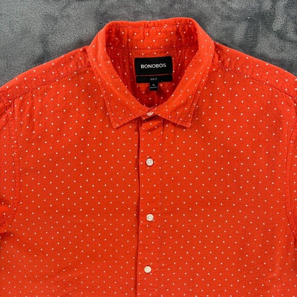 Bonobos Shirt Men XL Slim Fit Orange Polka Dot Button Up Short Sleeve Summer - Picture 12 of 14